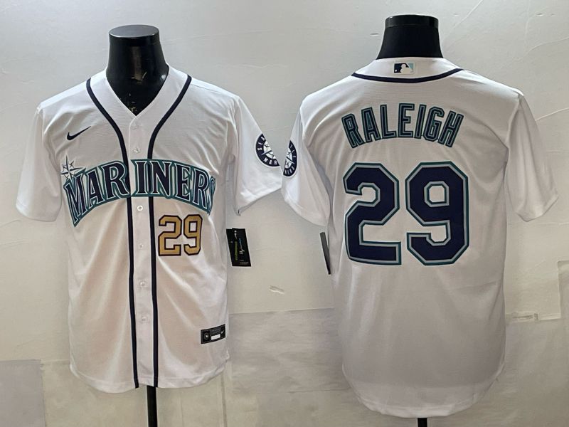 Men 2025 Nike Seattle Mariners #29 Raleigh White Game MLB Jersey 03